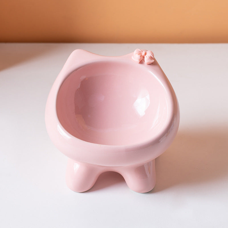 Pink Ceramic Elevated Cat Bowl Tilted Raised Pet Feeder with Anti-Slip Base Cute Design for Wet or Dry Food Ideal for Australian Pets