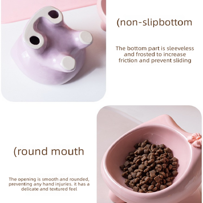Beige Ceramic Elevated Cat Bowl Tilted Raised Pet Feeder with Anti-Slip Base Cute Design for Wet or Dry Food Ideal for Australian Pets - view 3