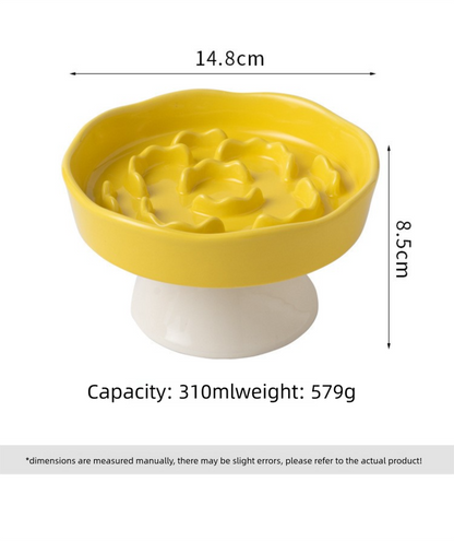 Pink Ceramic Elevated Slow Feeder Bowl Raised Pet Dish 310ml Anti-Vomit Puzzle Design for Cats and Small Dogs Healthy Digestion Sturdy Base - view 5