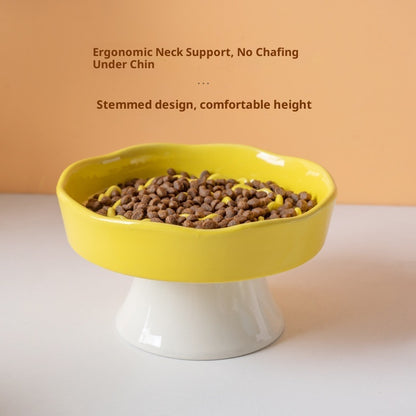Yellow Ceramic Elevated Slow Feeder Bowl Raised Pet Dish 310ml Anti-Vomit Puzzle Design for Cats and Small Dogs Healthy Digestion Sturdy Base - view 3
