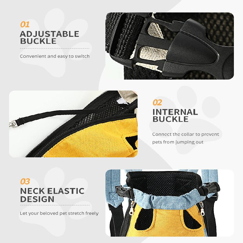 Yellow denim blue Pet Carrier Backpack Front Chest Pack Legs Out Breathable Mesh for Small Dogs Cats Hiking Travel Hands Free Adjustable Design(Size:L) - view 4