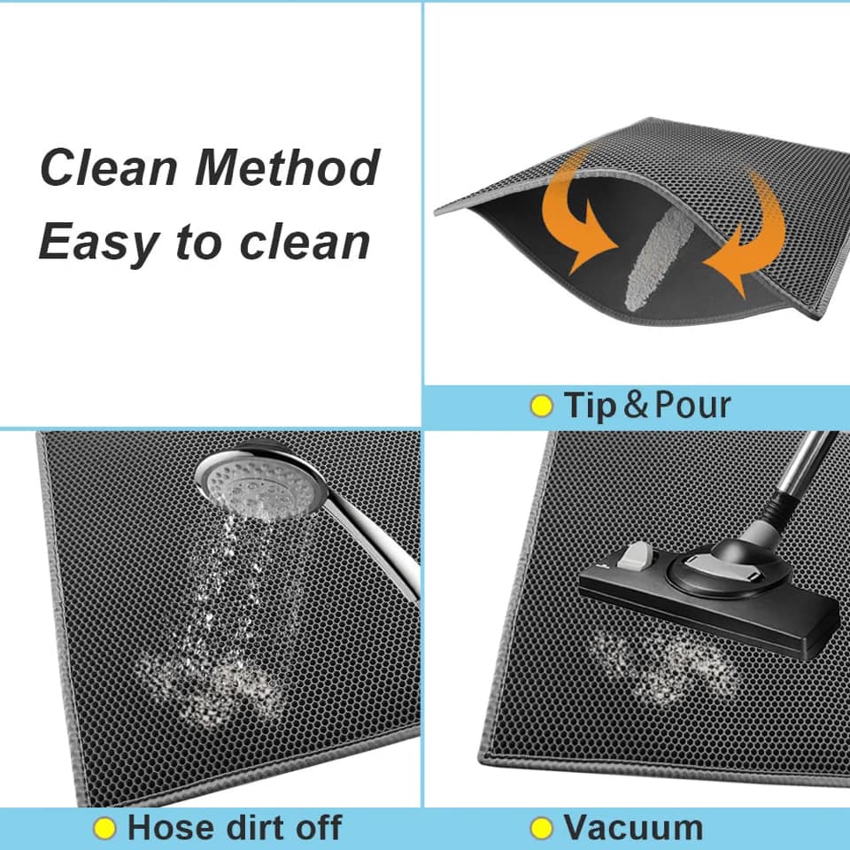 2-PCS Black Double Layer Cat Litter Mat Honeycomb Design Waterproof EVA Trapping Mat for Litter Box Tracking Control 40x50cm Easy Clean Australian Pet Supplies - view 3