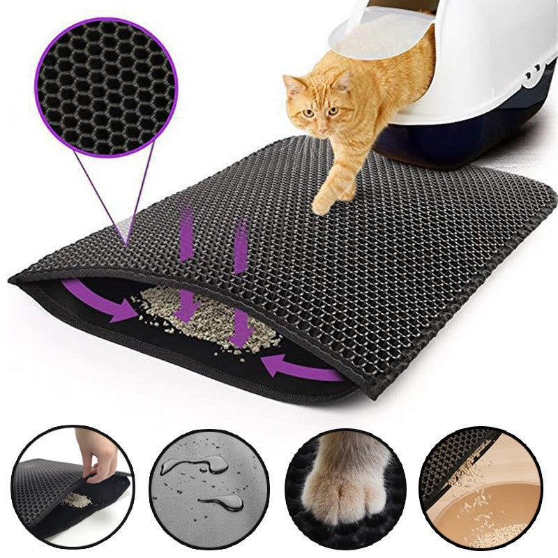 2-PCS Beige Double Layer Cat Litter Mat Honeycomb Design Waterproof EVA Trapping Mat for Litter Box Tracking Control 40x50cm Easy Clean Australian Pet Supplies - view 2