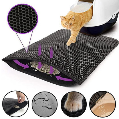 2-PCS Brown Double Layer Cat Litter Mat Honeycomb Design Waterproof EVA Trapping Mat for Litter Box Tracking Control 40x50cm Easy Clean Australian Pet Supplies - view 2
