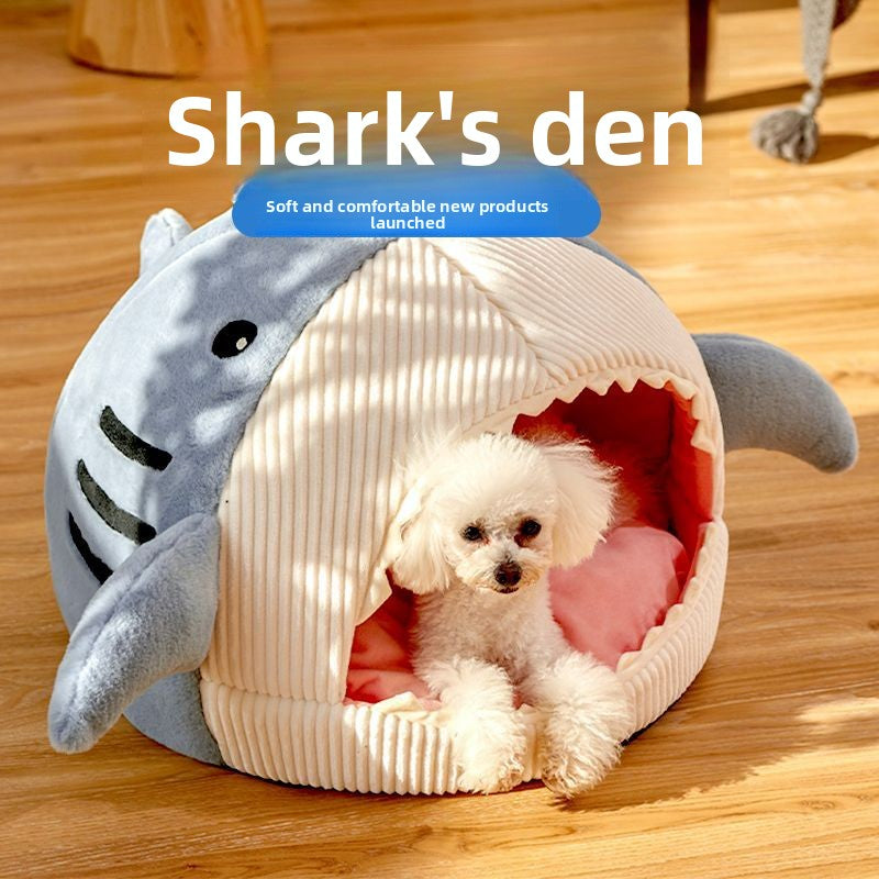 Novelty Shark Pet Cave Bed Enclosed Cozy Sleeping Nest for Cats and Small Dogs Soft Flannel Year Round Comfort Light Gray S Size - view 4