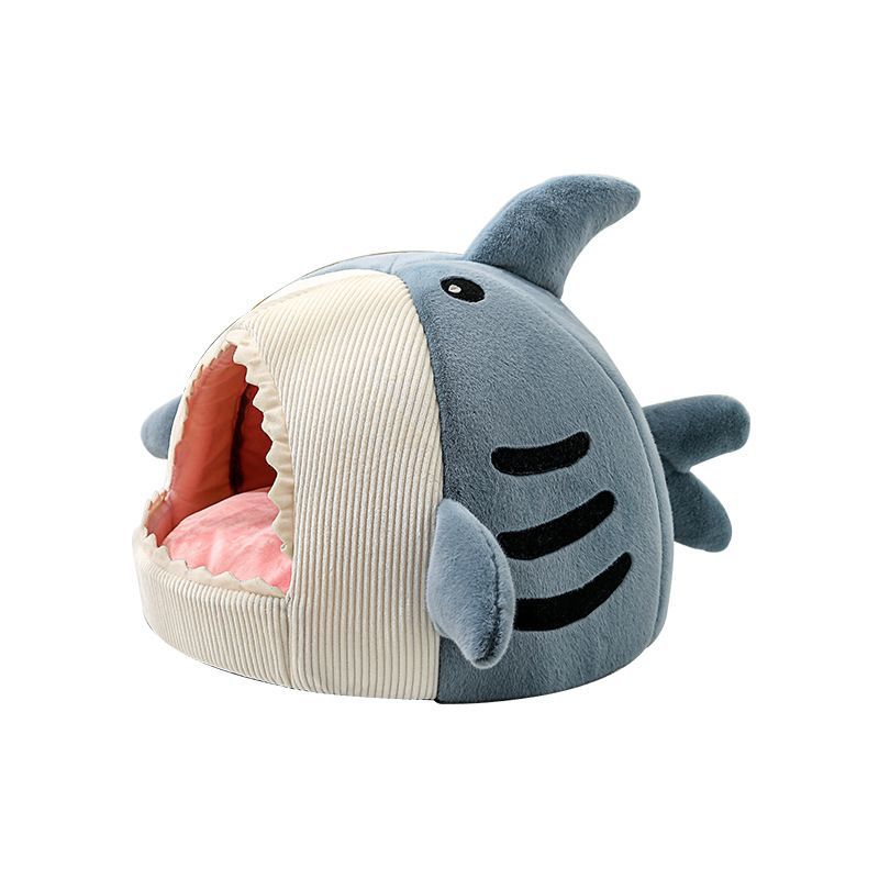 Novelty Shark Pet Cave Bed Enclosed Cozy Sleeping Nest for Cats and Small Dogs Soft Flannel Year Round Comfort Light Blue M Size - view 3