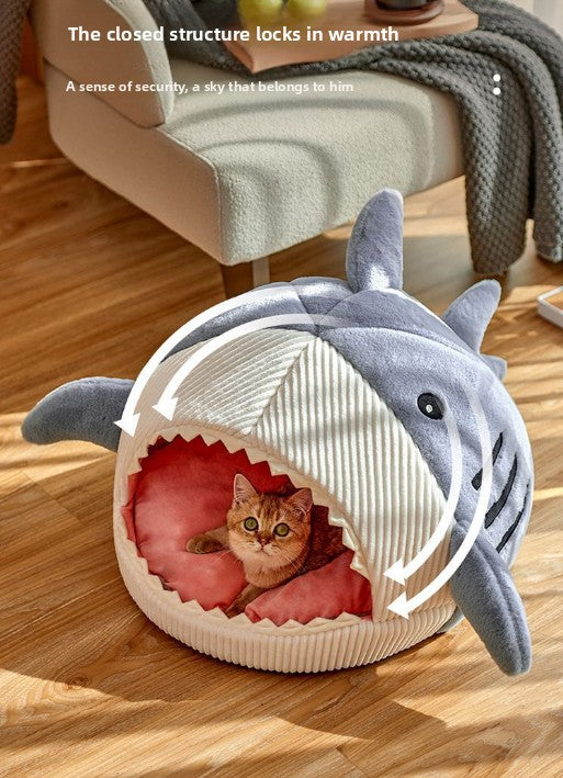 Novelty Shark Pet Cave Bed Enclosed Cozy Sleeping Nest for Cats and Small Dogs Soft Flannel Year Round Comfort Light Blue M Size - view 8