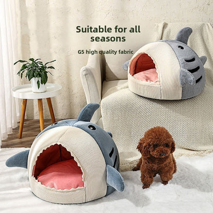 Novelty Shark Pet Cave Bed Enclosed Cozy Sleeping Nest for Cats and Small Dogs Soft Flannel Year Round Comfort Light Blue L Size - view 6