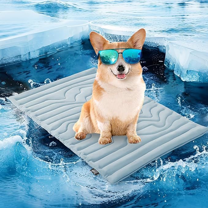2 Pack Large Dog Cooling Mat 122x71cm - Reversible Self Cooling & Warm Pet Bed Pad - Beige & Bipolar Blue Crate Liner for Big Breeds up to 35kg - view 2