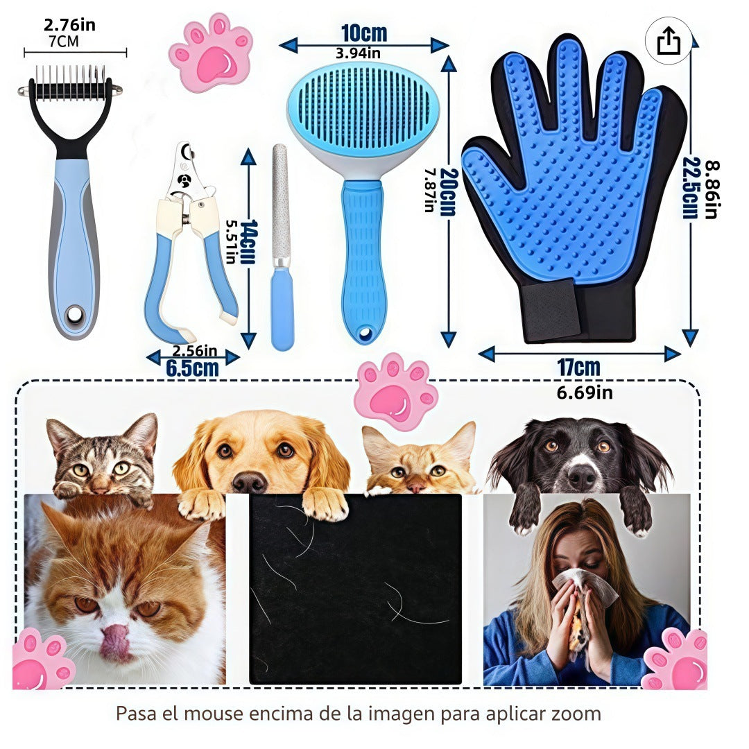 5-in-1 Pet Grooming Kit Pink - Stainless Steel Deshedding Rake, Self-Cleaning Slicker Brush, Grooming Glove & Nail Trimmer Set for Dogs & Cats - view 3