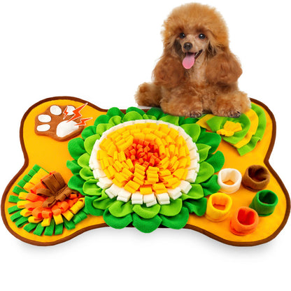 Interactive Dog Snuffle Mat Bone Shape 64x43cm - Slow Feeder & Foraging Puzzle Toy - Golden Yellow Fleece Nosework Pad for Anxiety Relief & Mental Stimulation - view 3
