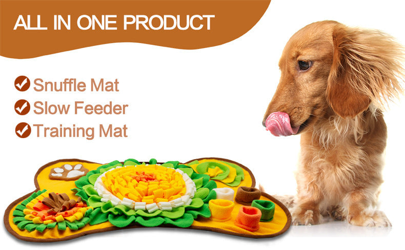 Interactive Dog Snuffle Mat Bone Shape 64x43cm - Slow Feeder & Foraging Puzzle Toy - Golden Yellow Fleece Nosework Pad for Anxiety Relief & Mental Stimulation - view 4