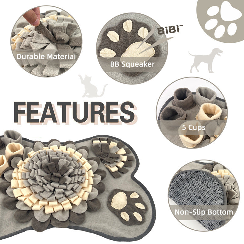 Interactive Dog Snuffle Mat Bone Shape Grey 64x43cm - Slow Feeder & Foraging Puzzle Toy - Washable Fleece Nosework Pad for Anxiety Relief & Mental Stimulation - view 2