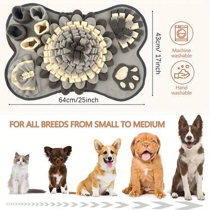 Interactive Dog Snuffle Mat Bone Shape Grey 64x43cm - Slow Feeder & Foraging Puzzle Toy - Washable Fleece Nosework Pad for Anxiety Relief & Mental Stimulation - view 4