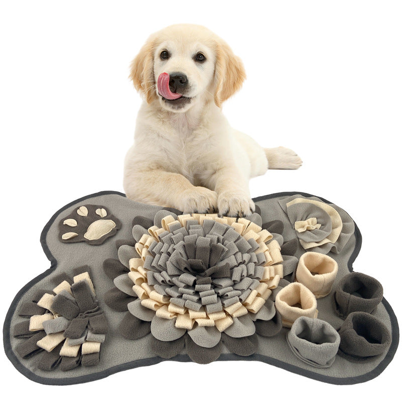Interactive Dog Snuffle Mat Bone Shape Grey 64x43cm - Slow Feeder & Foraging Puzzle Toy - Washable Fleece Nosework Pad for Anxiety Relief & Mental Stimulation - view 5
