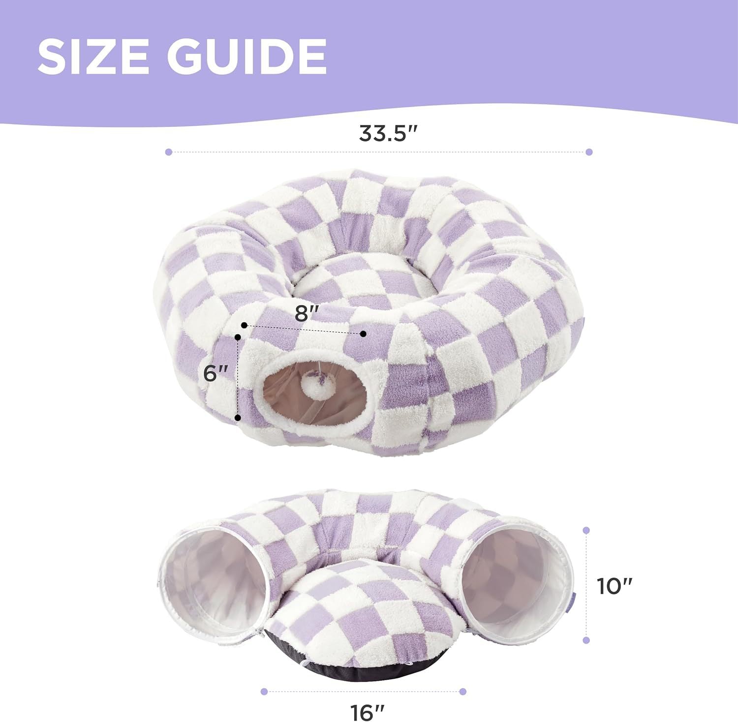 2-in-1 Cat Tunnel Bed Blue Daisy 80cm - Plush Donut Pet Cave & Play Tube - Detachable Washable Cushion & Interactive Hanging Toy for Indoor Cats - view 7