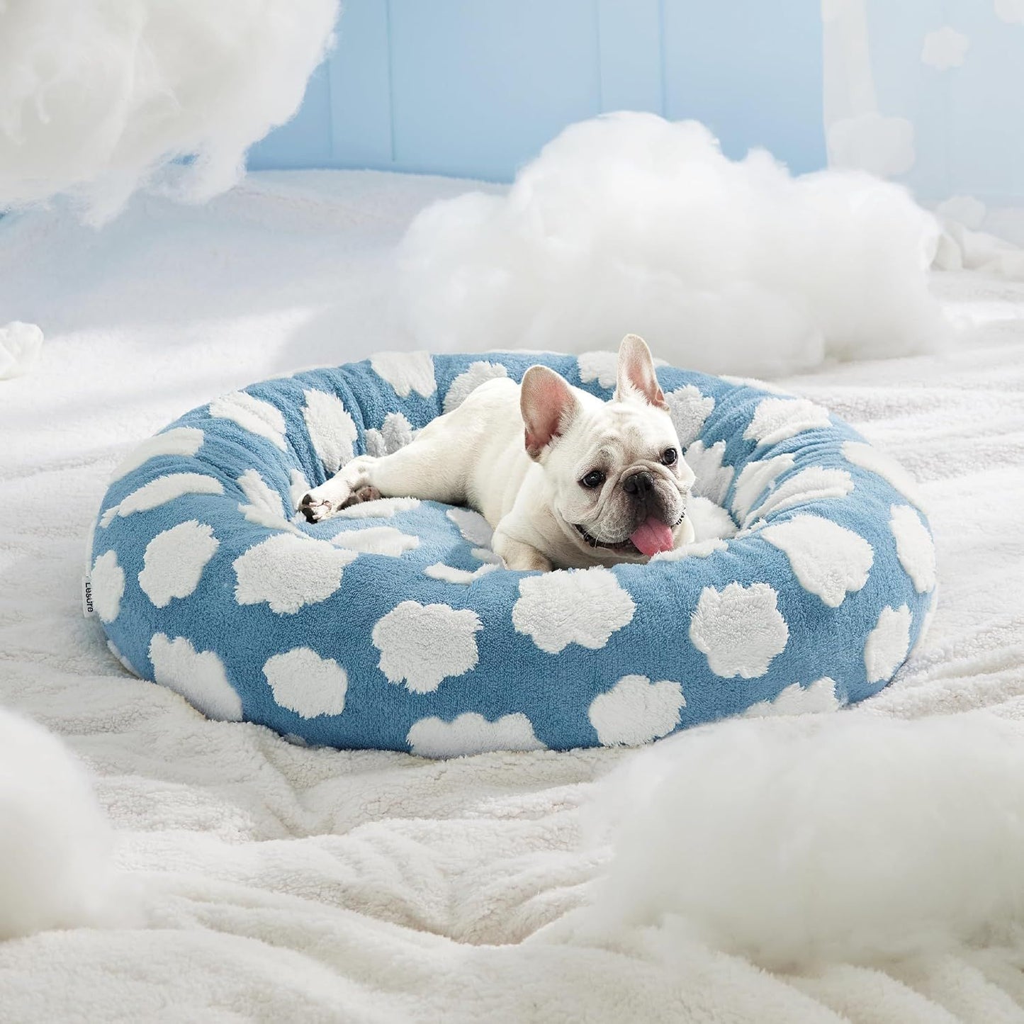 50cm Round Pet Bed Blue Sky & Clouds Design - Soft Plush Donut Cuddler for Small Dogs & Cats - Calming Anxiety Relief & All-Season Comfort - view 2
