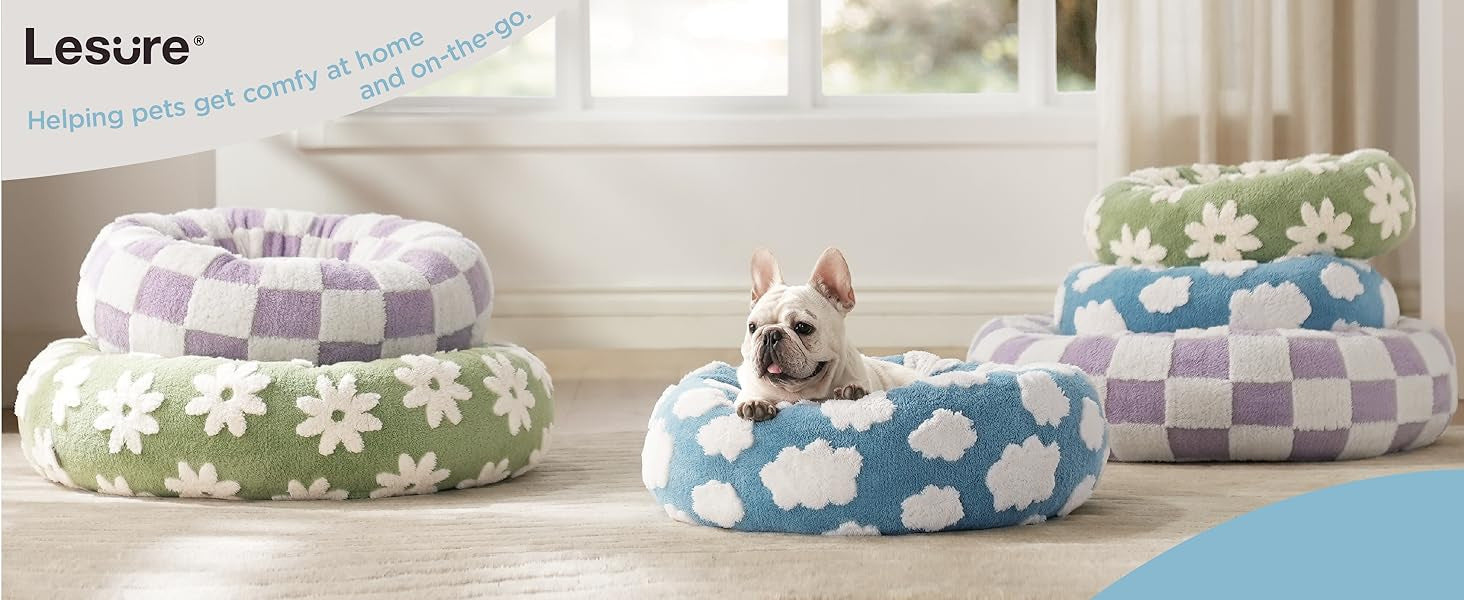 50cm Round Pet Bed Blue Sky & Clouds Design - Soft Plush Donut Cuddler for Small Dogs & Cats - Calming Anxiety Relief & All-Season Comfort - view 5