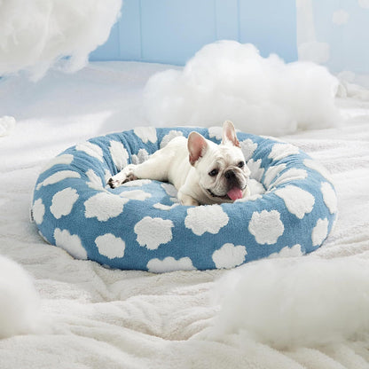 50cm Round Pet Bed Purple & White Checkerboard - Soft Plush Donut Cuddler for Small Dogs & Cats - Calming Anxiety Relief & All-Season Comfort - view 2