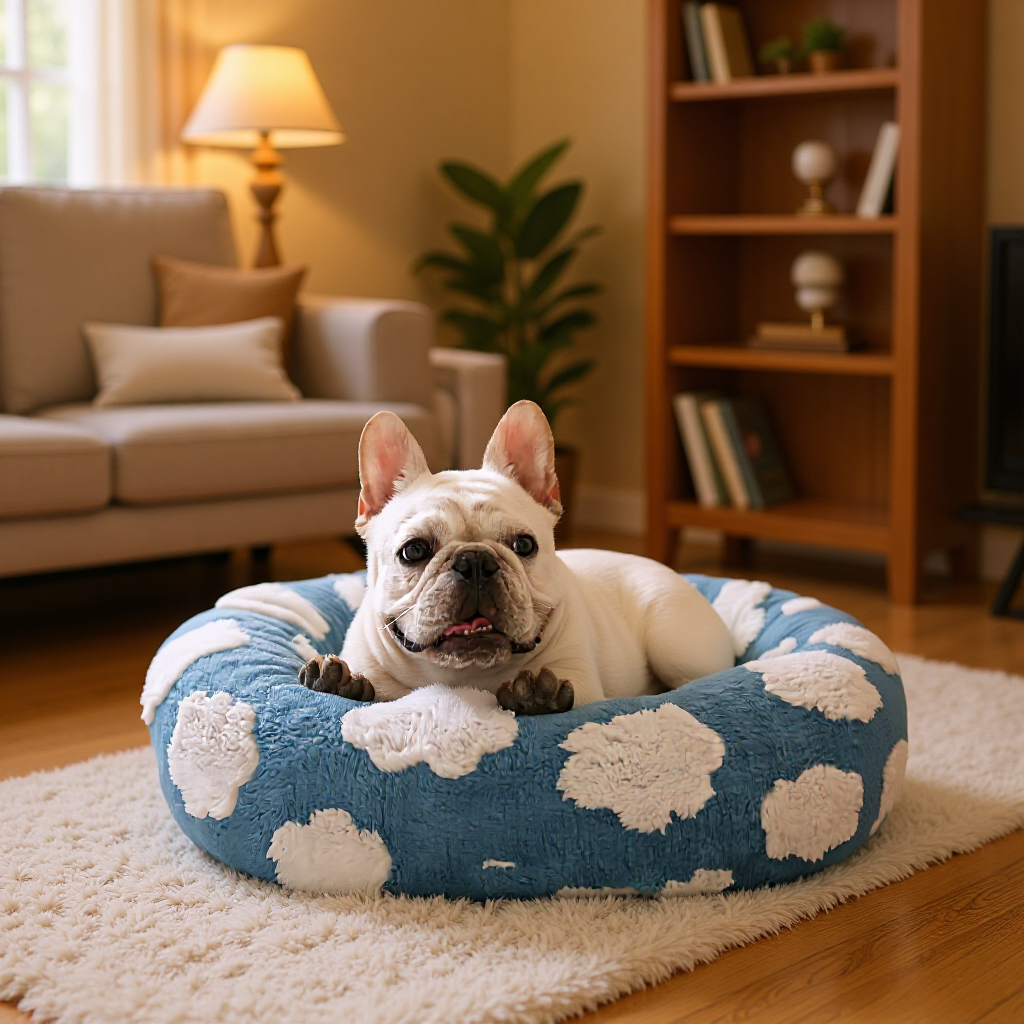 50cm Round Pet Bed Purple & White Checkerboard - Soft Plush Donut Cuddler for Small Dogs & Cats - Calming Anxiety Relief & All-Season Comfort - view 3