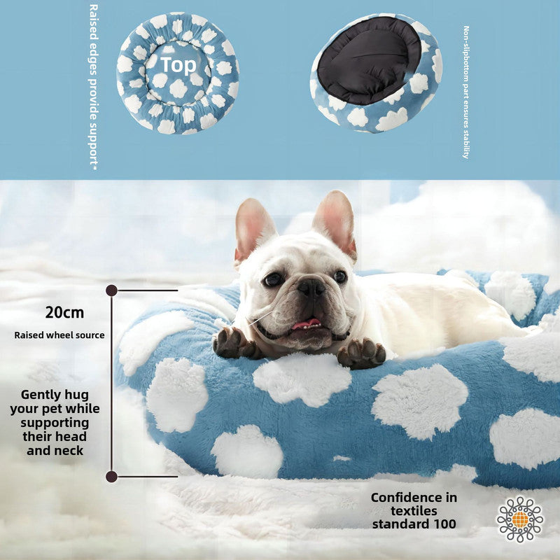50cm Round Pet Bed Purple & White Checkerboard - Soft Plush Donut Cuddler for Small Dogs & Cats - Calming Anxiety Relief & All-Season Comfort - view 7