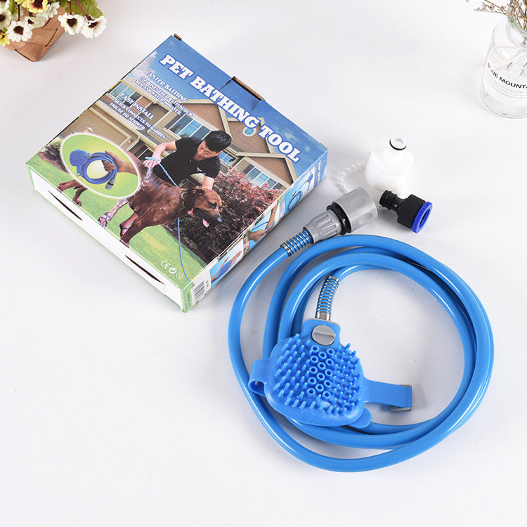 2-in-1 Pet Bathing Tool & Massager - Handheld Silicone Shower Sprayer Scrubber for Dogs & Cats - 2.2m Hose with Indoor & Outdoor Tap Adapters - Blue Grooming Kit - view 2