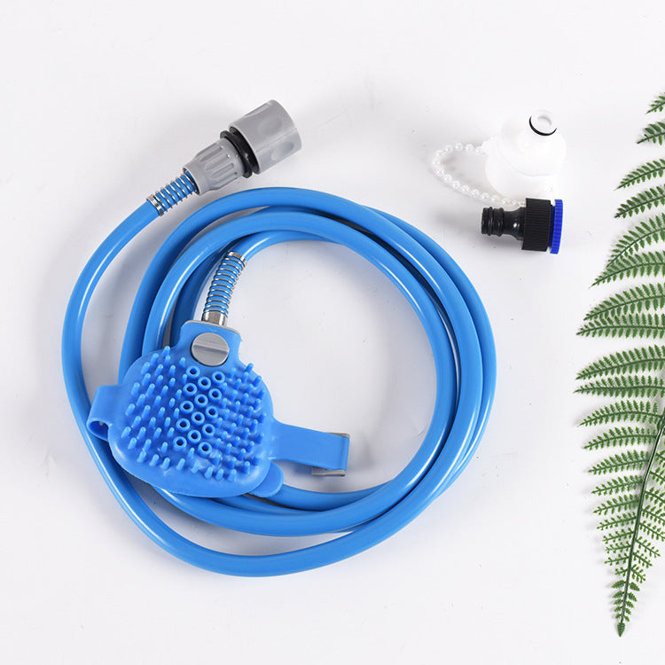 2-in-1 Pet Bathing Tool & Massager - Handheld Silicone Shower Sprayer Scrubber for Dogs & Cats - 2.2m Hose with Indoor & Outdoor Tap Adapters - Blue Grooming Kit - view 3