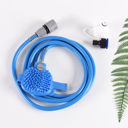 2-in-1 Pet Bathing Tool & Massager - Handheld Silicone Shower Sprayer Scrubber for Dogs & Cats - 2.2m Hose with Indoor & Outdoor Tap Adapters - Blue Grooming Kit - view 3