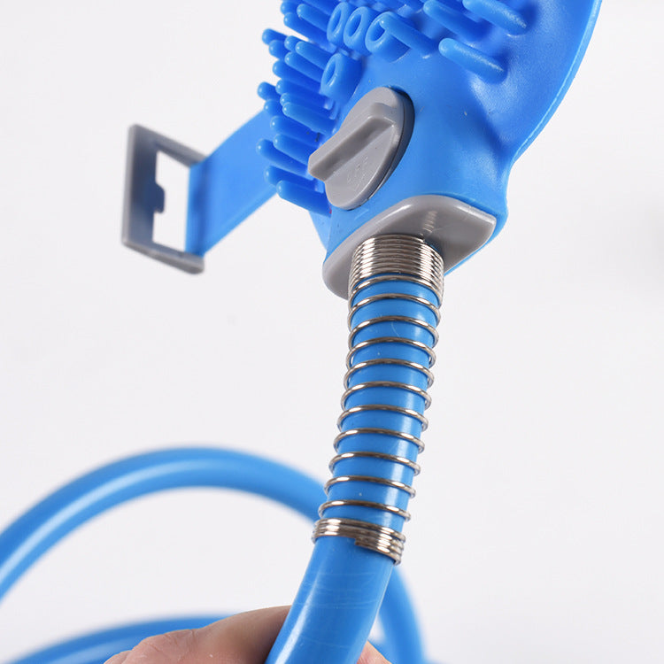 2-in-1 Pet Bathing Tool & Massager - Handheld Silicone Shower Sprayer Scrubber for Dogs & Cats - 2.2m Hose with Indoor & Outdoor Tap Adapters - Blue Grooming Kit - view 7