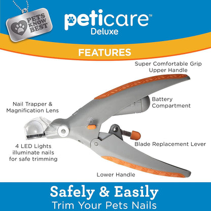 Illuminated Pet Nail Clippers with LED Light & Magnifier - Safety Claw Trimmer for Dogs & Cats - Lightweight Plastic Handle with Nail Catcher - 15cm Grey/Orange - view 2
