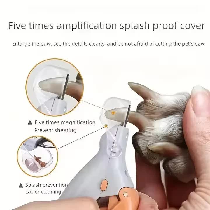 Illuminated Pet Nail Clippers with LED Light & Magnifier - Safety Claw Trimmer for Dogs & Cats - Lightweight Plastic Handle with Nail Catcher - 15cm Grey/Orange - view 3