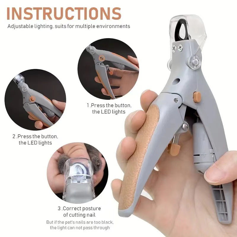 Illuminated Pet Nail Clippers with LED Light & Magnifier - Safety Claw Trimmer for Dogs & Cats - Lightweight Plastic Handle - Grey/Orange in Retail Box - view 4