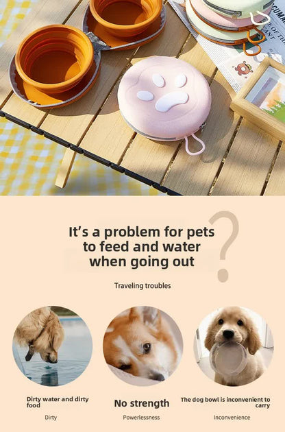 Portable Silicone Double Pet Bowl - Collapsible Travel Dog Feeder for Food & Water - 2 x 450ml Capacity with Zipper Case - Brown - view 5