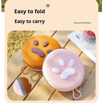 Portable Silicone Double Pet Bowl - Collapsible Travel Dog Feeder for Food & Water - 2 x 450ml Capacity with Zipper Case - Brown - view 9