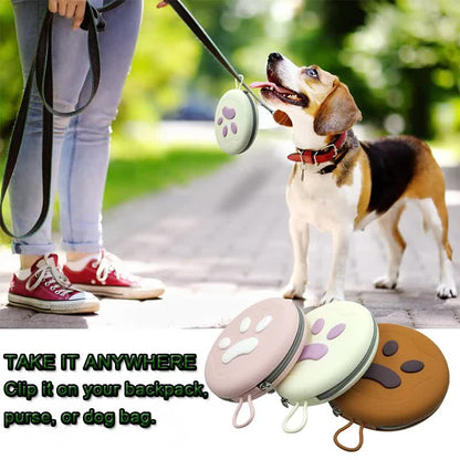 Portable Silicone Double Pet Bowl - Collapsible Travel Dog Feeder for Food & Water - 2 x 450ml Capacity with Zipper Case - Light Yellow - view 3