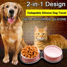 Portable Silicone Double Pet Bowl - Collapsible Travel Dog Feeder for Food & Water - 2 x 450ml Capacity with Zipper Case - Pink - view 2