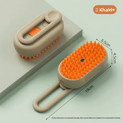 3 in 1 Electric Pet Spray Comb with Rotatable Handle Anti Static Grooming Brush for Cats and Dogs Massage Deshedding Tool Khaki