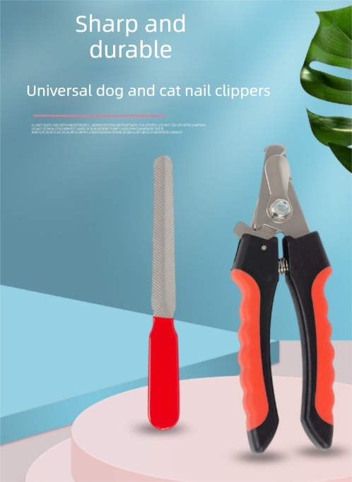 Pet Nail Clippers & File Set for Small Dogs Cats Stainless Steel Claw Trimmer with Safety Guard Non-Slip Handle Grooming Tool Red & Black - view 2