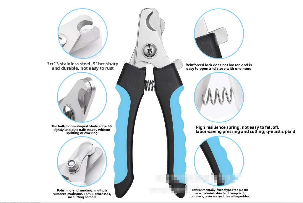 Pet Nail Clippers & File Set for Small Dogs Cats Stainless Steel Claw Trimmer with Safety Guard Non-Slip Handle Grooming Tool White & Blue - view 6