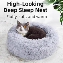 Green Cozy Donut Long Plush Cat & Dog Calming Bed(Diameter 50cm) - Double-Layer PP Cotton Filling Warming Pet Bed with Anti-Slip Base & Free Blanket - view 2