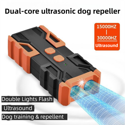 Portable Double-Head Mech Model Ultrasonic Dog Repeller & Trainer with LED Flashlight - Multi-Function Pet Safety Device for Outdoors - view 2