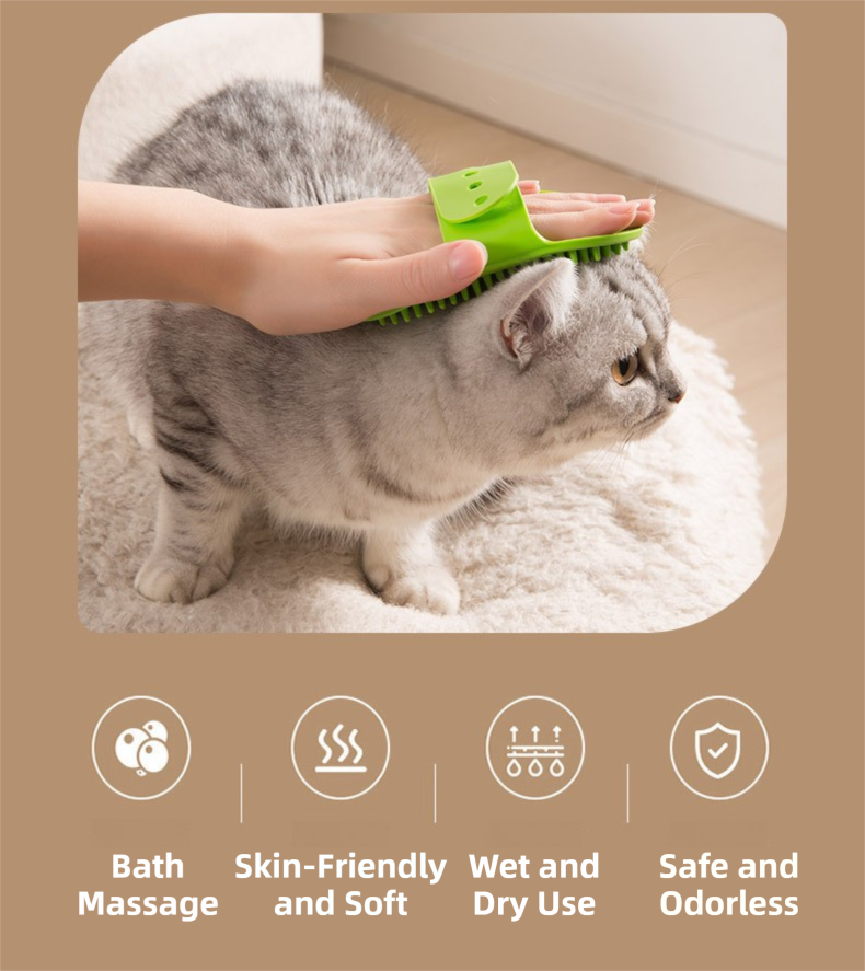 3-Pack Blue Multi-Functional Adjustable Silicone TPR Pet Grooming Massage Brush - for De-Shedding, and Furniture Scratching - view 4
