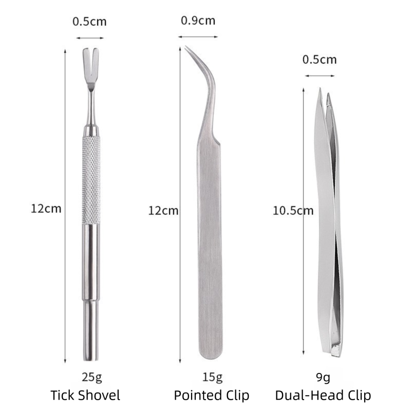 Stainless Steel Pet Tick Remover Tool Kit - Professional Fork, Double-Head Clip, and Curved Tweezers for Dogs and Cats - view 3
