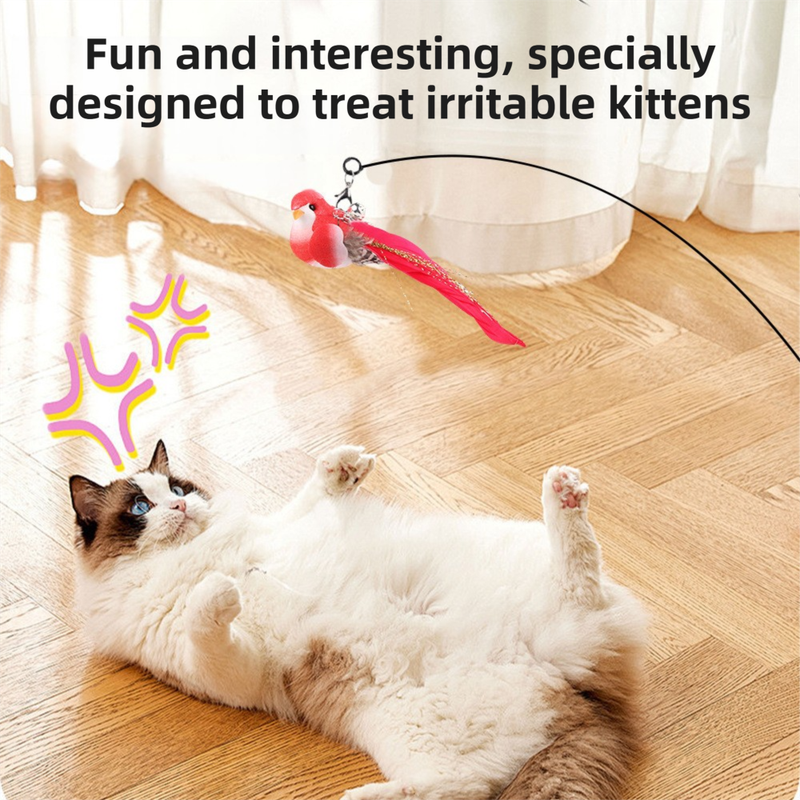 Interactive Self-Play Cat Wand with Suction Base, Feather & Bell - Automatic Bouncing Teaser(Yellow) - view 2