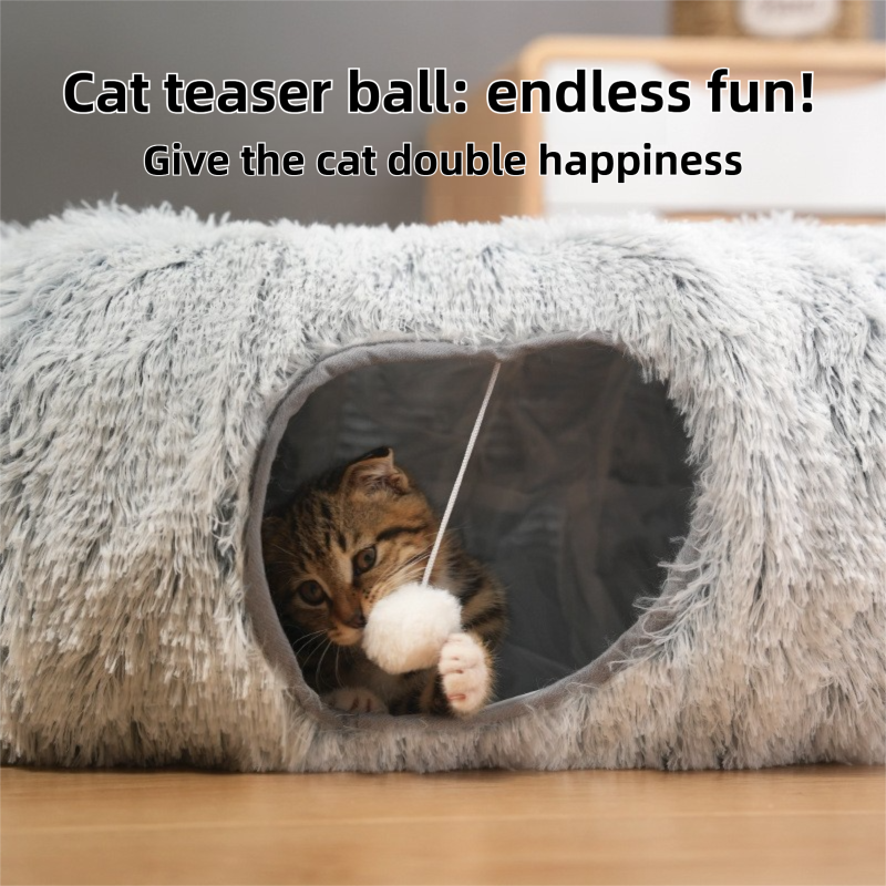 2-in-1 Dark Blue Tie-Dye Donut-Shaped Cat Tunnel Bed - Spacious 85cm Pet Play Tunnel & Lounger, Durable Fabric for Cats & Kittens - view 3