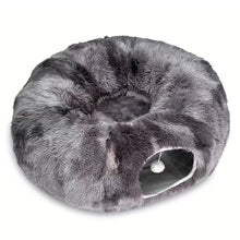 2-in-1 Dark Grey Tie-Dye Donut-Shaped Cat Tunnel Bed - Spacious 85cm Pet Play Tunnel & Lounger, Durable Fabric for Cats & Kittens