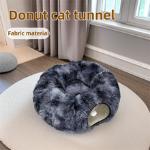 2-in-1 Dark Grey Tie-Dye Donut-Shaped Cat Tunnel Bed - Spacious 85cm Pet Play Tunnel & Lounger, Durable Fabric for Cats & Kittens - view 2