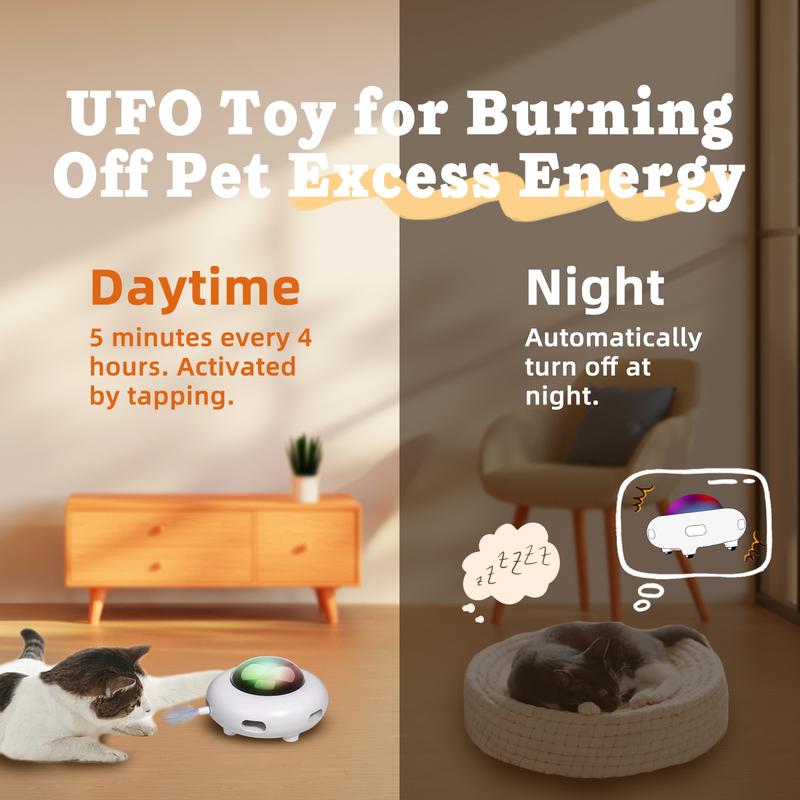 Smart Electric UFO Automatic Cat Toy - Self-Playing Teaser with 5 Rotating Feathers & Intelligent Indoor Obstacle Avoidance - view 2