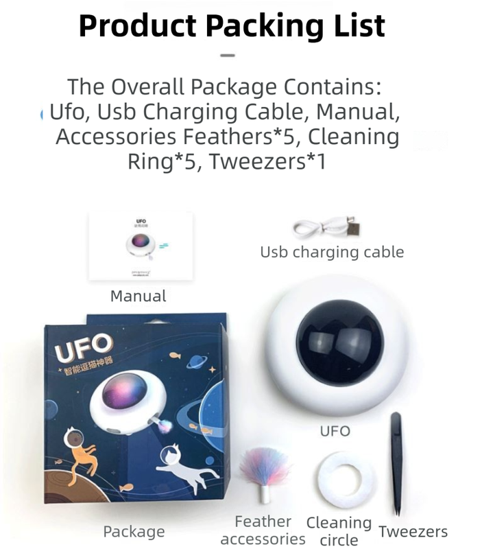 Smart Electric UFO Automatic Cat Toy - Self-Playing Teaser with 5 Rotating Feathers & Intelligent Indoor Obstacle Avoidance - view 7