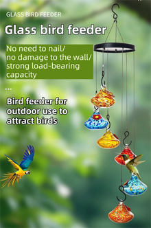 Outdoor Hand-Blown Glass Bird Feeder - Durable Weather-Proof Bird Waterer, Includes Funnel & Hanging Rope (Single - Dark Blue Dot) - view 2